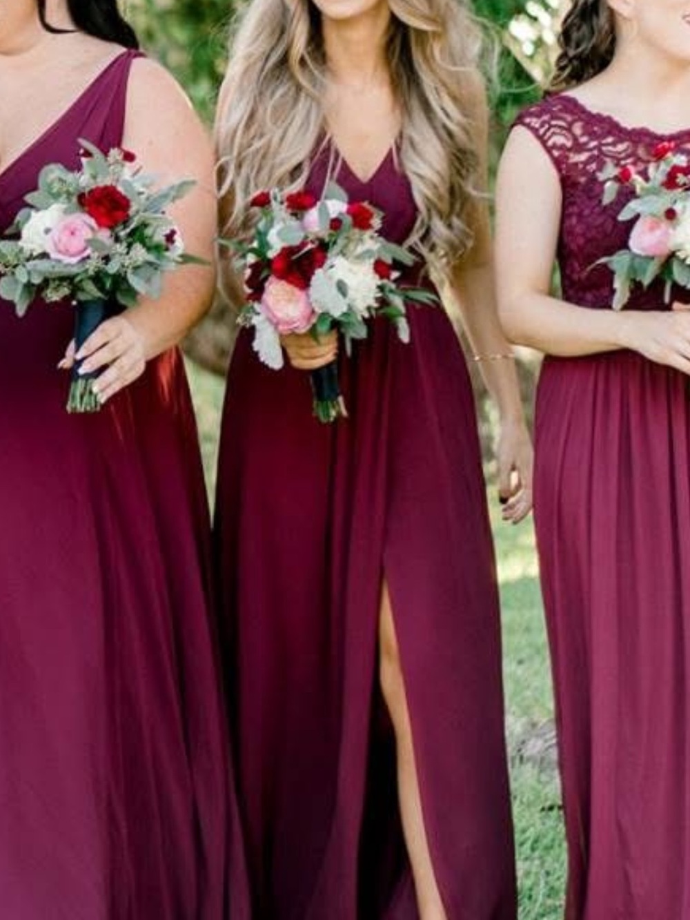 White by Vera Wang Burgundy V-Neck Maxi Dress with Side Slit